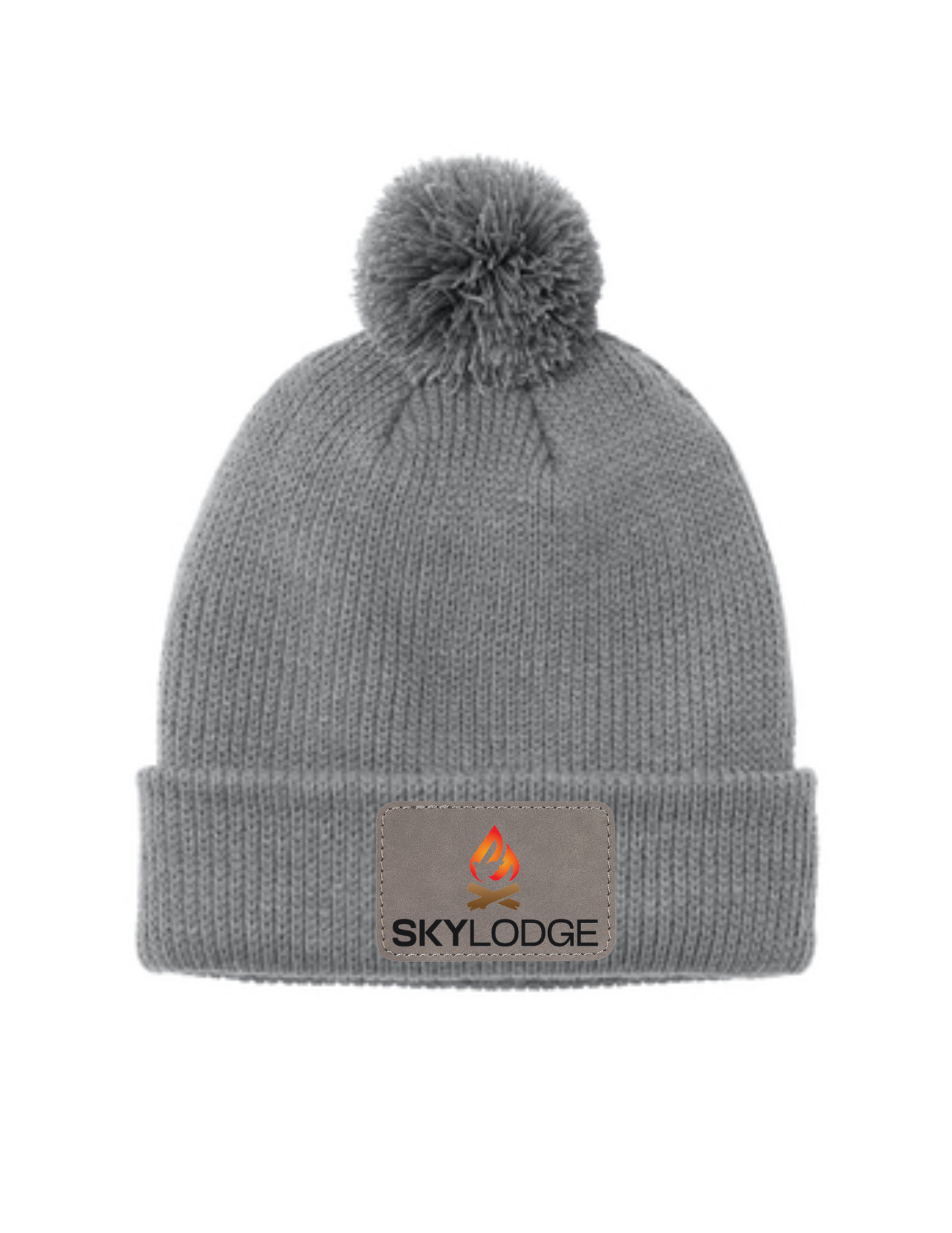 Sky Lodge logo Pom Hat with Leatherette patch-Gusty Grey