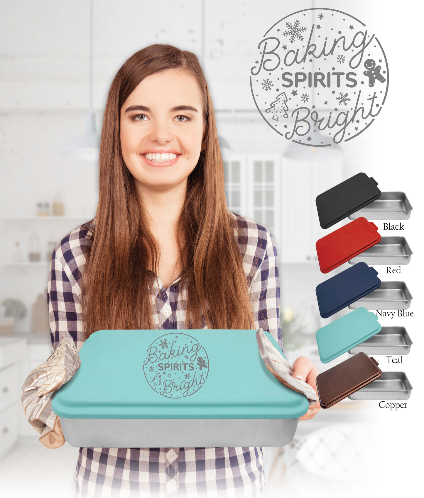 13x9 Engraved Baking Pan with Lid- Baking Spirits Bright- Choose Local Pick up all items will be delivered to the school.