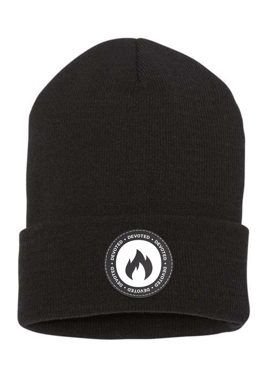 DEVOTED Knit Beanie with Leatherette Patch
